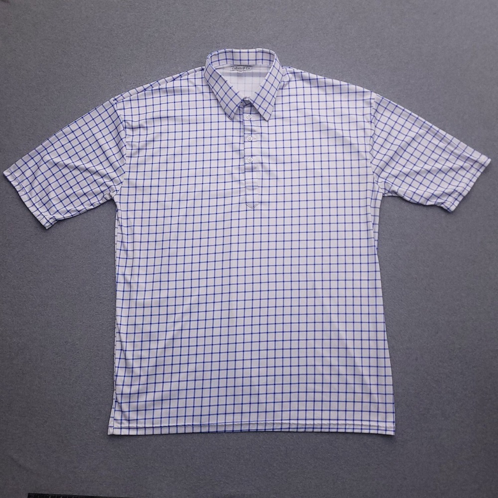 Collars & Co Polo Shirt Mens 4XL Performance Stretch Golf White Blue Check